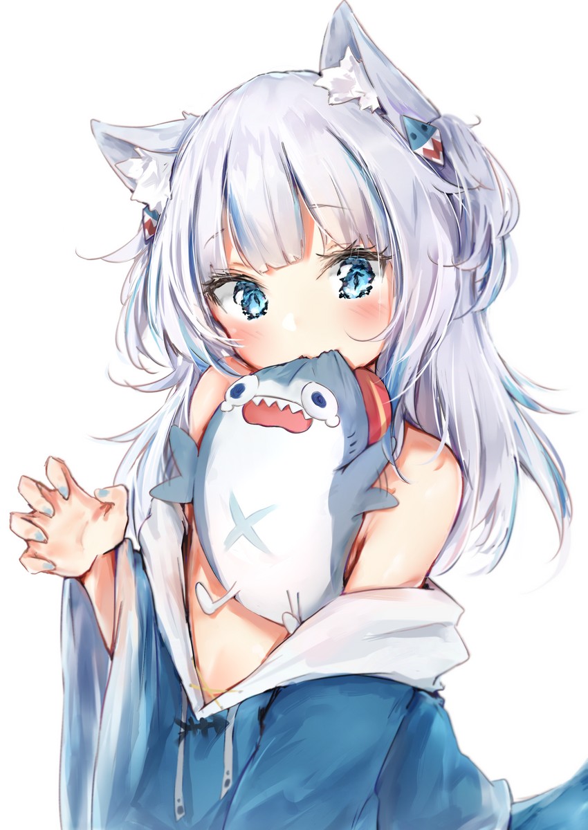 gawr gura and bloop (hololive and 1 more) drawn by seboneko