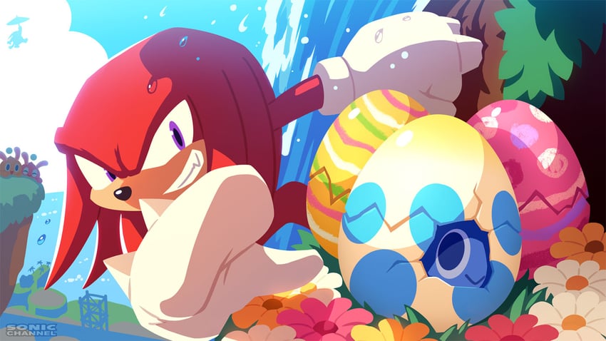 knuckles the echidna, neutral chao, and big the cat (sonic) drawn by karasuno_yui