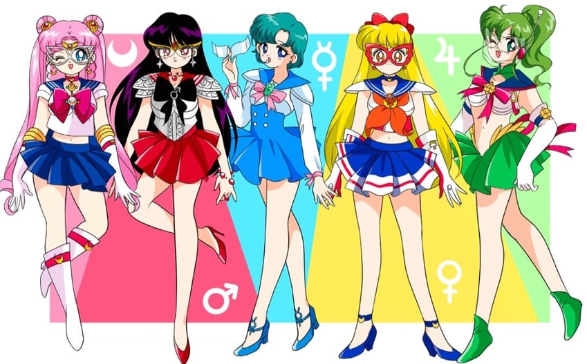 tsukino usagi, sailor moon, mizuno ami, aino minako, hino rei, and 5 more (bishoujo senshi sailor moon) drawn by honeymoonpetal