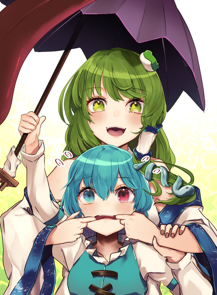 kochiya sanae and tatara kogasa (touhou) drawn by kurowa_(curowa)