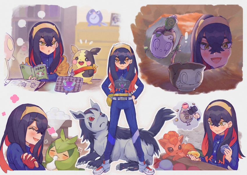 rotom, rotom phone, morpeko, carmine, vulpix, and 6 more (pokemon and 1 more) drawn by abe_(kumayu)