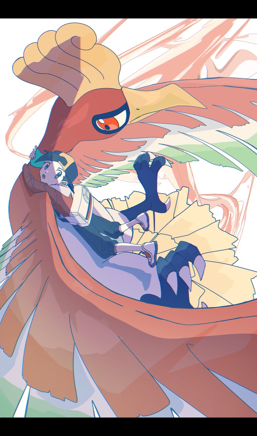ethan and ho-oh (pokemon and 1 more) drawn by asagiri_kogen