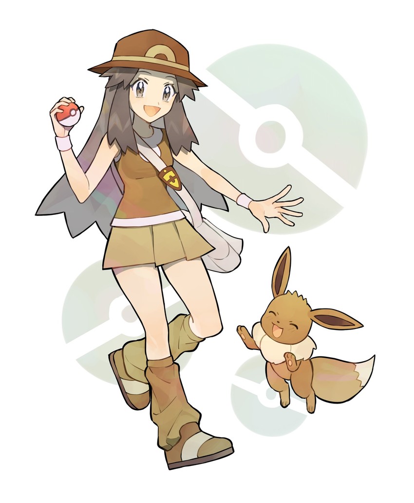 eevee and leaf (pokemon and 1 more) drawn by rata_(m40929)
