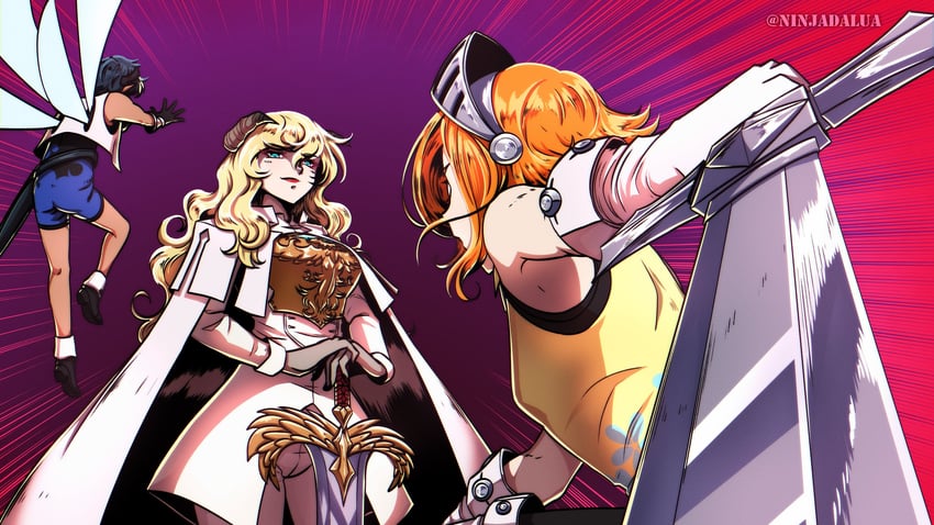protagonist, gallica, and louis (metaphor: refantazio) drawn by ninjadalua