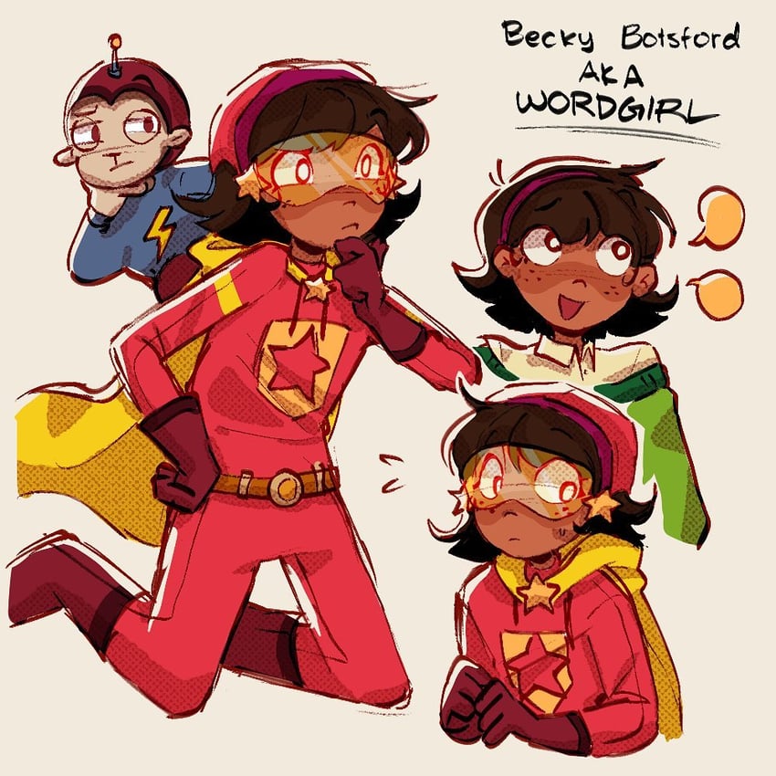 becky botsford, wordgirl, bob botsford, and captain huggy face (wordgirl) drawn by ferventz