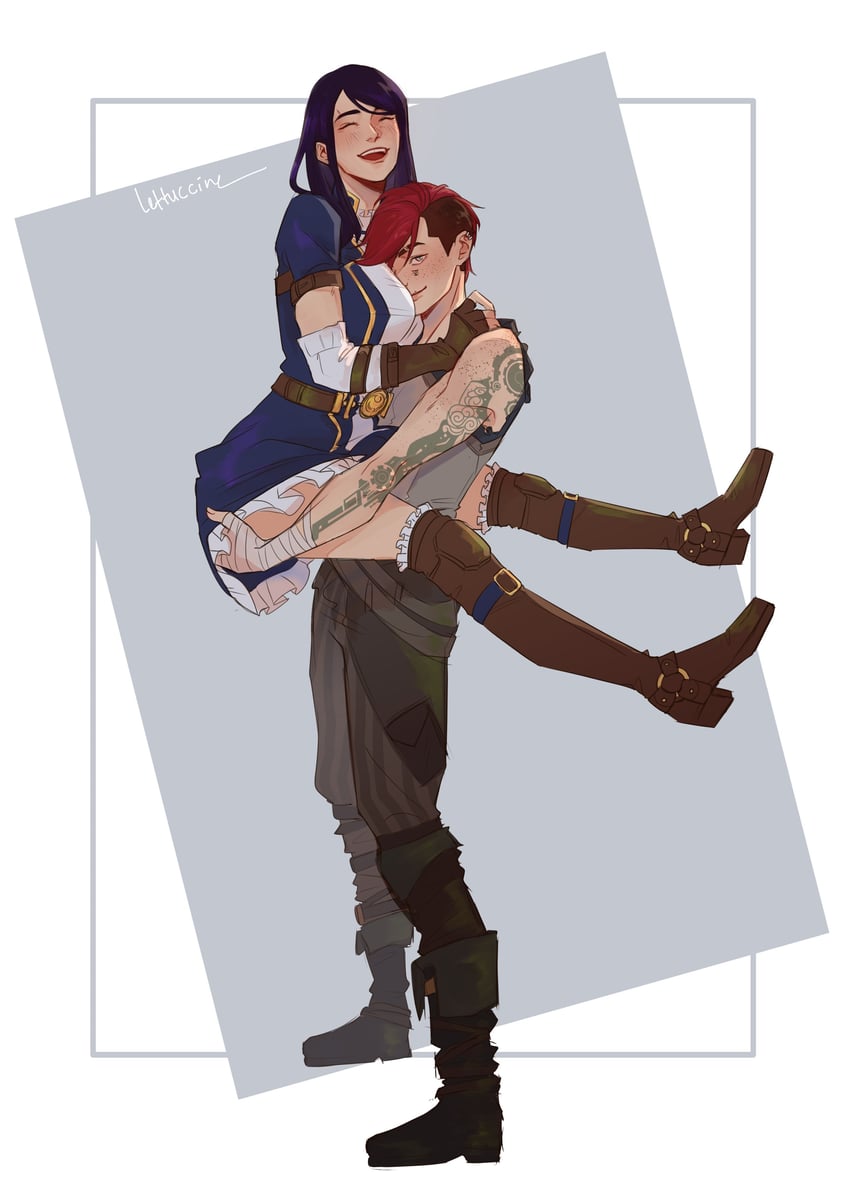 vi, caitlyn, arcane vi, and arcane caitlyn (league of legends and 1 more) drawn by jun_(lettuccine)