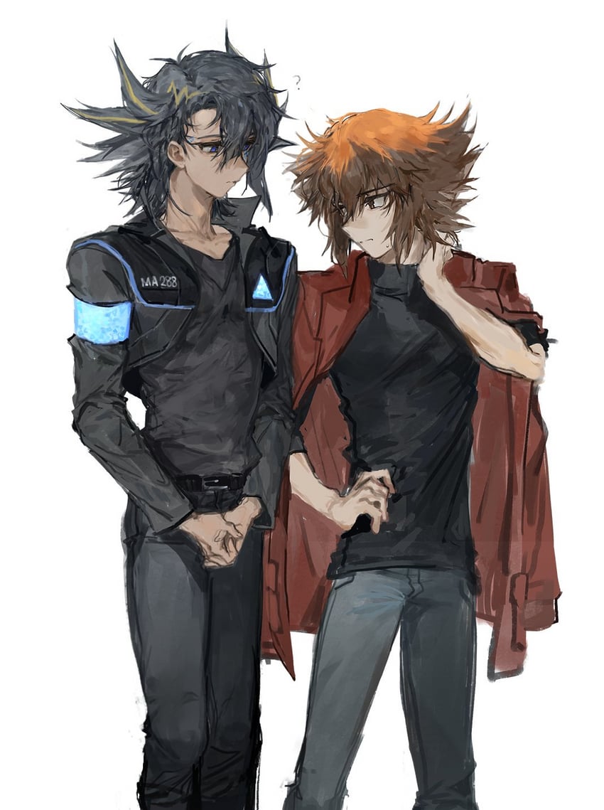 yuki judai and fudo yusei (yu-gi-oh! and 3 more) drawn by momentcorefly