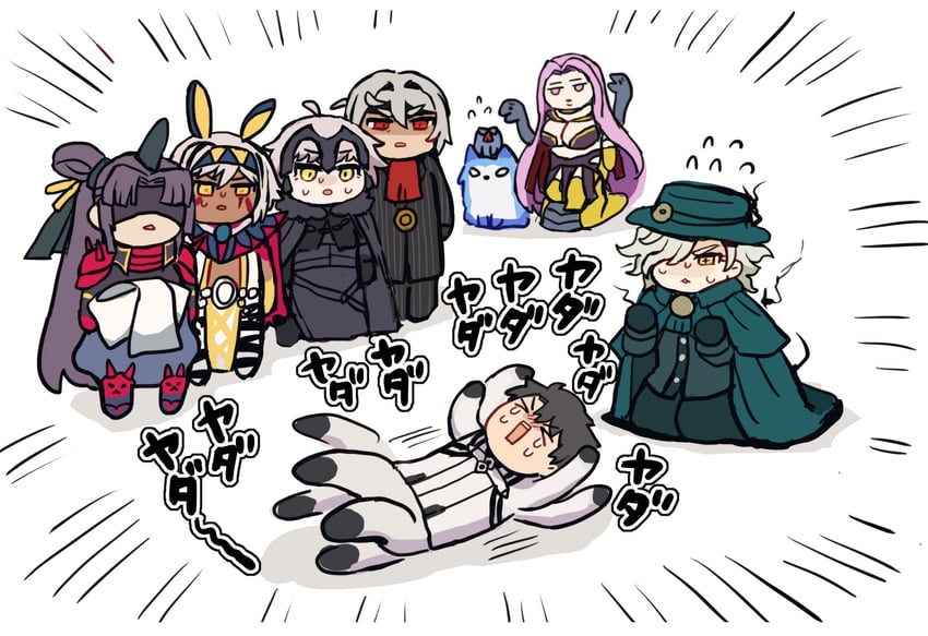 fujimaru ritsuka, medusa, jeanne d'arc alter, nitocris, ushiwakamaru, and 7 more (fate and 1 more) drawn by funya_(nekokaitaia)