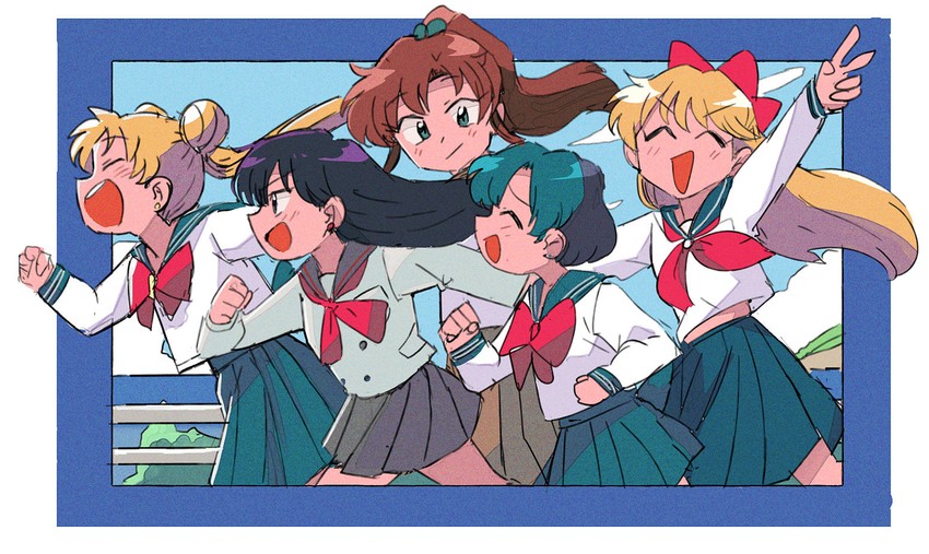 tsukino usagi, mizuno ami, aino minako, hino rei, and kino makoto (bishoujo senshi sailor moon) drawn by tsubobot