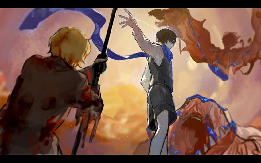 sinclair, kromer, and demian (project moon and 1 more) drawn by nishikujic