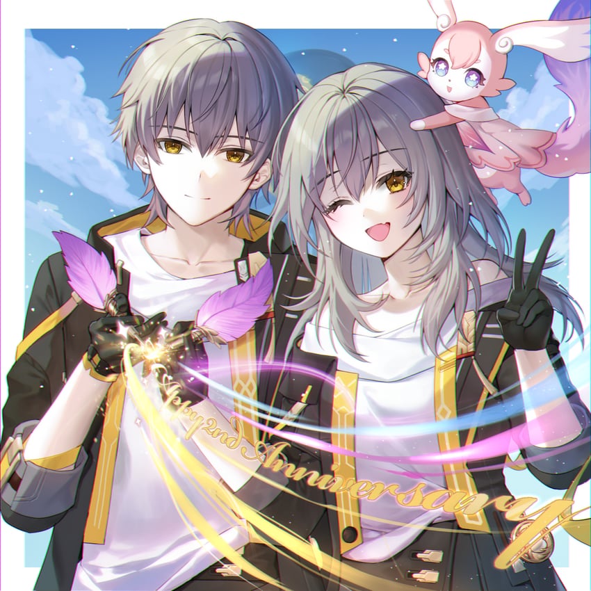 trailblazer, stelle, caelus, and mem (honkai and 1 more) drawn by aile_(crossroads)