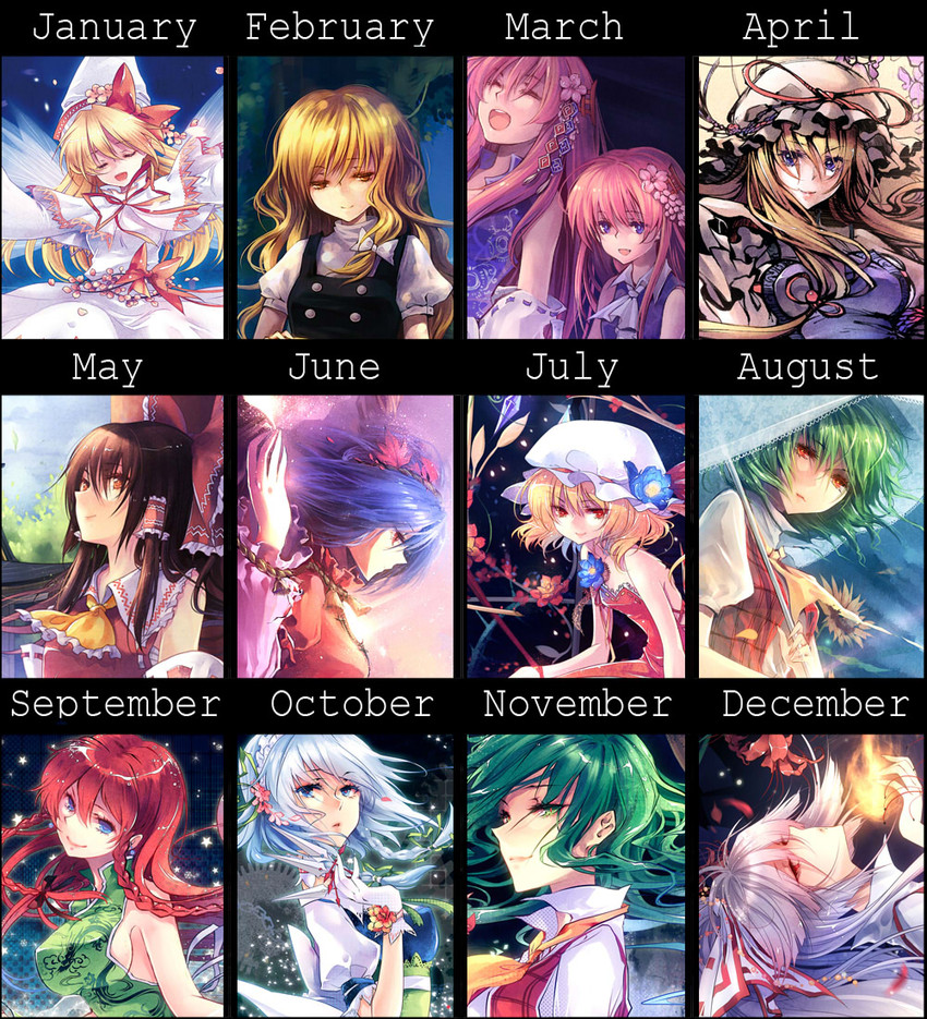 hakurei reimu, kirisame marisa, flandre scarlet, izayoi sakuya, yakumo yukari, and 5 more (original and 1 more) drawn by kieta