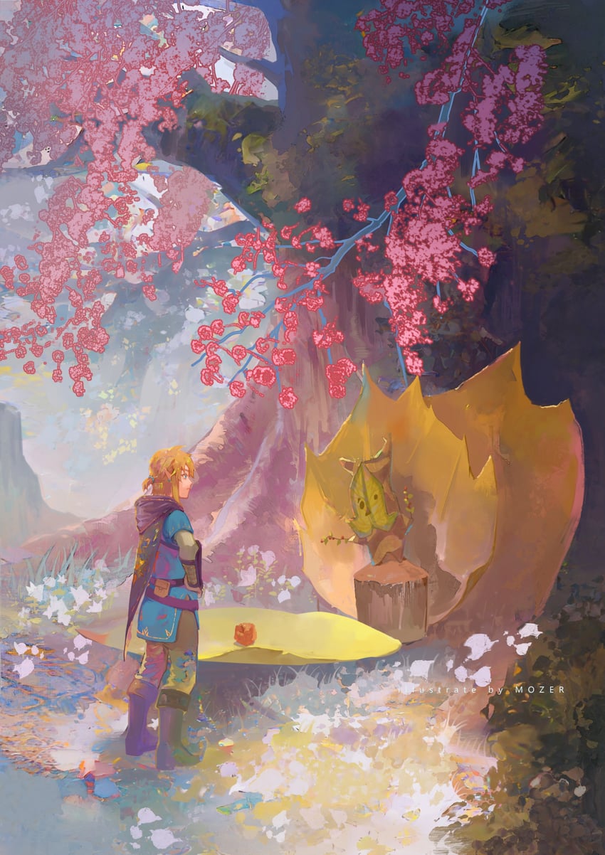 link and korok (the legend of zelda and 1 more) drawn by mozer_(zerlinda)