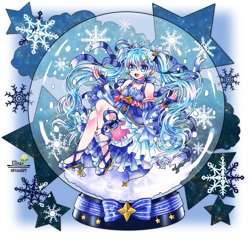 hatsune miku and yuki miku (vocaloid) drawn by elina_(e2n04n)