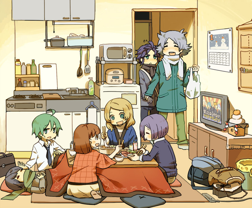 fubuki shirou, yukimura hyouga, araya konko, matoro juka, hyoujou retsuto, and 2 more (inazuma eleven go and 1 more) drawn by mamedenkyuu_(kana)