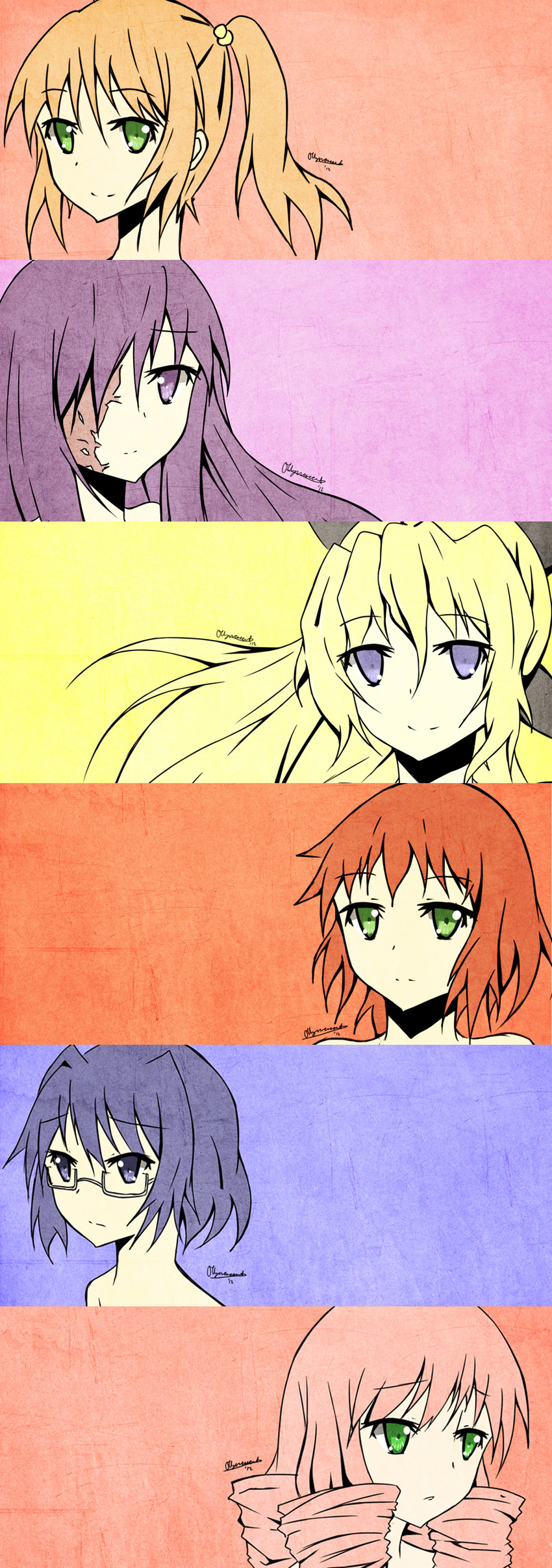 ikezawa hanako, satou lilly, tezuka rin, ibarazaki emi, hakamichi shizune, and 1 more (katawa shoujo) drawn by olly_(ollycrescent)