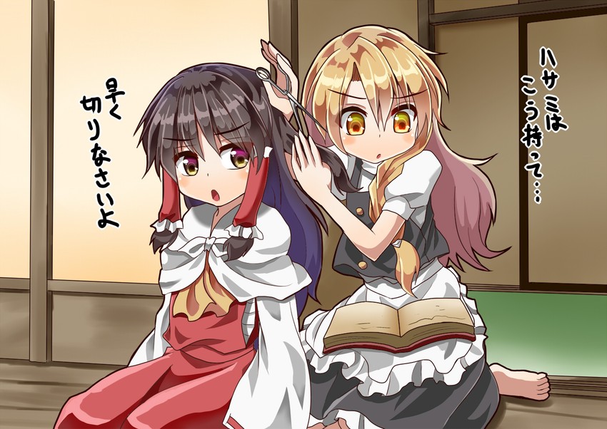 hakurei reimu and kirisame marisa (touhou) drawn by sugiyama_ichirou