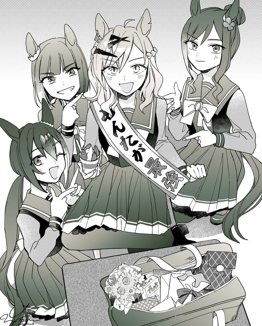 jungle pocket, shima, mai, and ru (umamusume and 1 more) drawn by yonu_(yonurime)