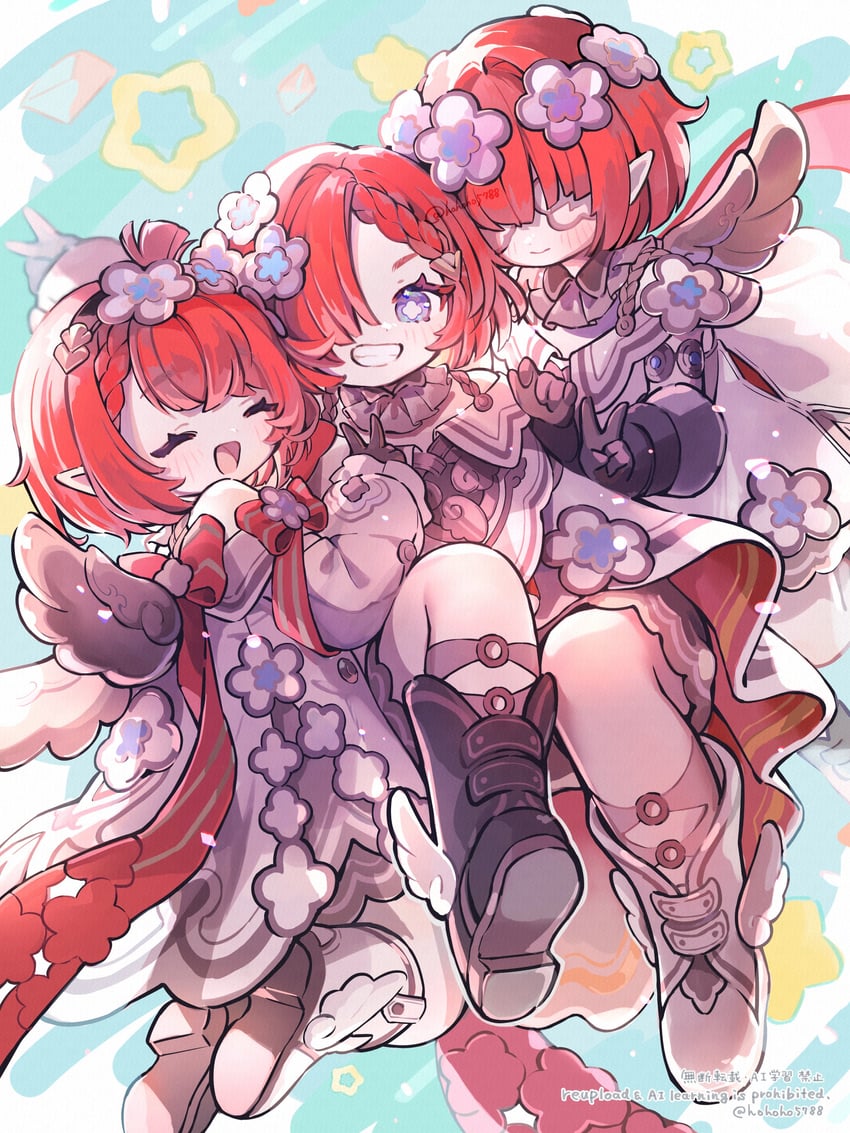 tribbie, trianne, and trinnon (honkai and 1 more) drawn by poponnu