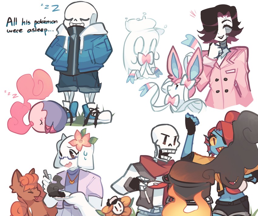 sylveon, sans, vulpix, papyrus, undyne, and 6 more (pokemon and 1 more) drawn by charamells