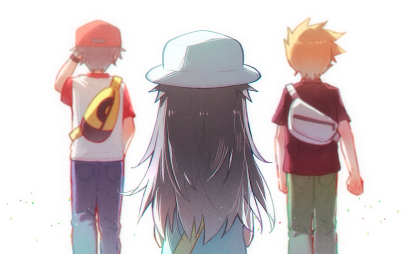 red, blue oak, and leaf (pokemon and 2 more) drawn by maccha_pamocute