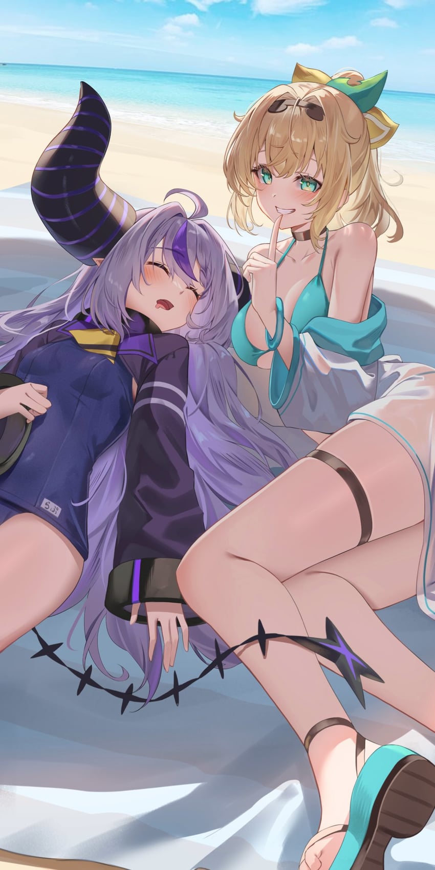 la+ darknesss and kazama iroha (hololive) drawn by pendora1022