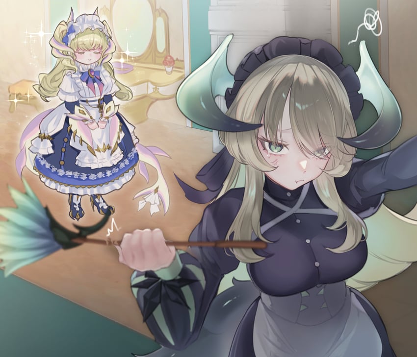 chamber dragonmaid and lattice dragonmaid (yu-gi-oh!) drawn by senada37
