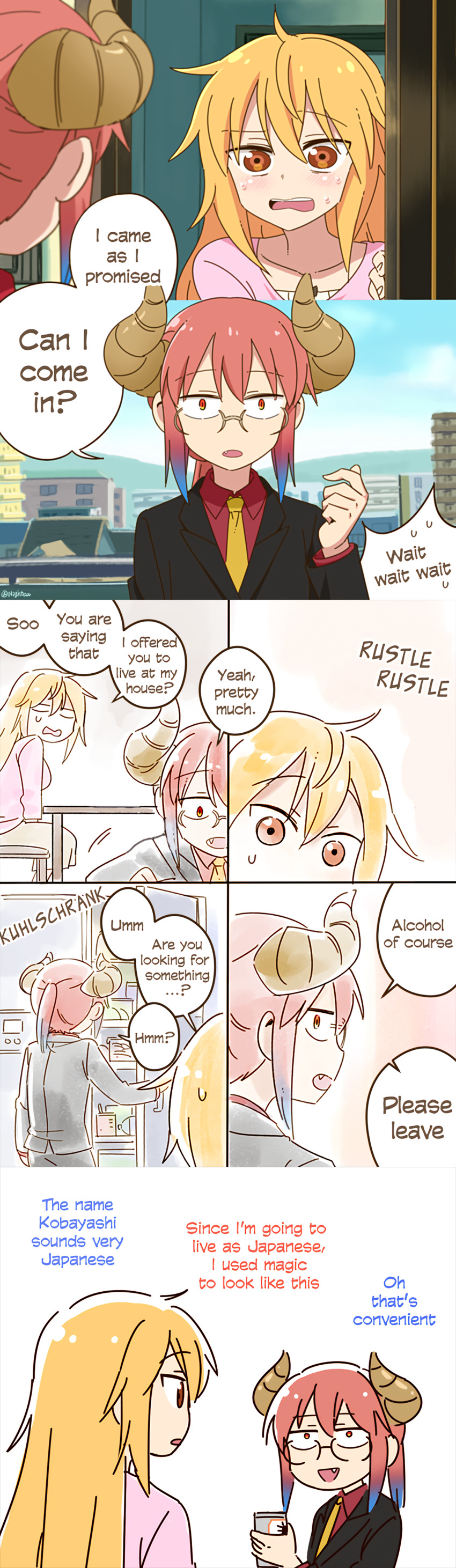 tohru and kobayashi (kobayashi-san chi no maidragon) drawn by nightea