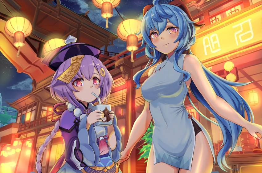 ganyu and qiqi (genshin impact) drawn by rixch