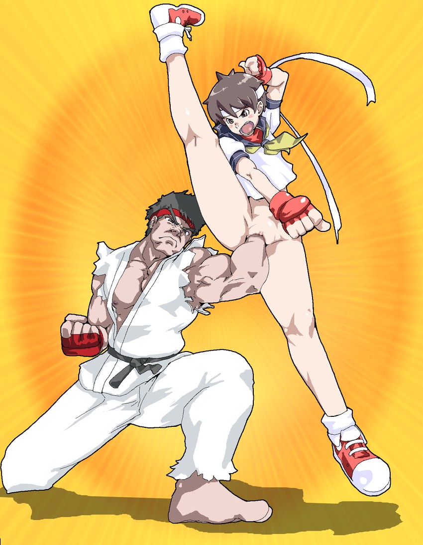 ryu and kasugano sakura (street fighter) drawn by fever-san