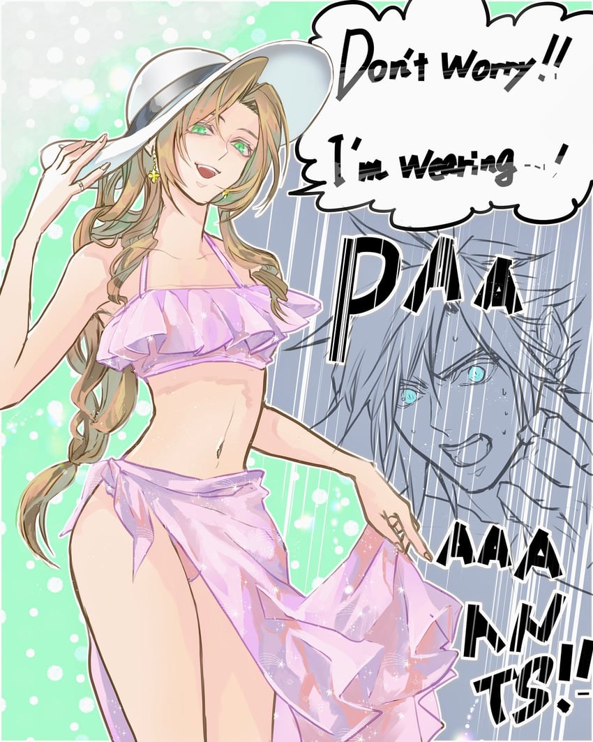cloud strife and aerith gainsborough (final fantasy and 2 more) drawn by eni_(yoyogieni)