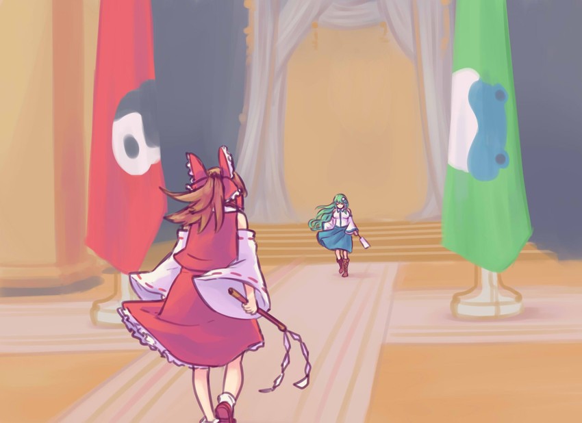 hakurei reimu and kochiya sanae (touhou) drawn by yoruny