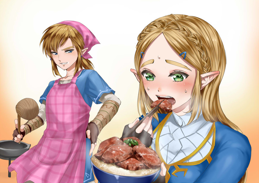 link and princess zelda (the legend of zelda and 1 more) drawn by wasabi_(legemd)