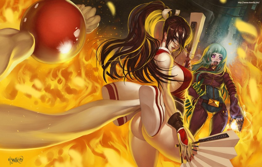 shiranui mai and kula diamond (the king of fighters and 1 more) drawn by elsevilla