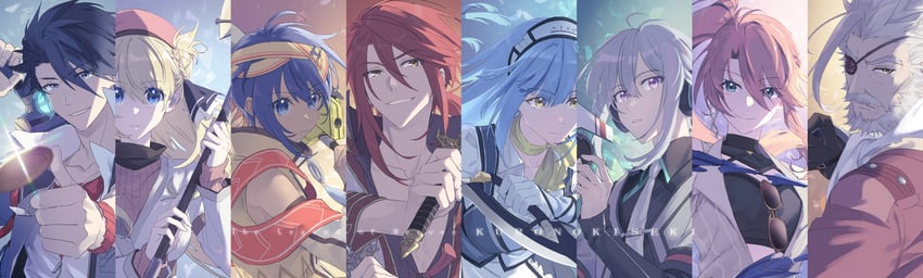agnes claudel, van arkride, aaron wei, judith lanster, risette twinings, and 3 more (eiyuu densetsu and 2 more) drawn by poki_(as9861164216765)