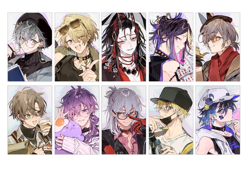 ike eveland, vox akuma, luca kaneshiro, mysta rias, shu yamino, and 6 more (nijisanji and 1 more) drawn by sapphire_(nine)