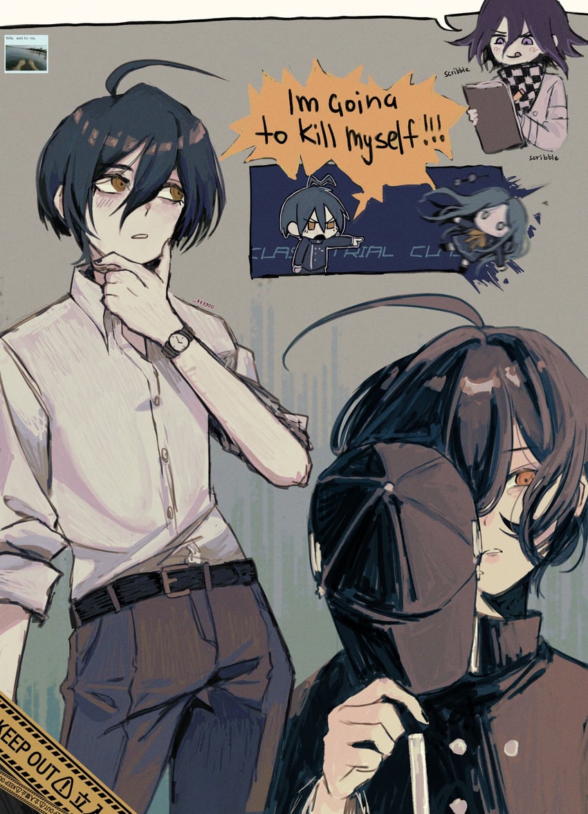 oma kokichi, saihara shuichi, and shirogane tsumugi (danganronpa and 1 more) drawn by ff9900