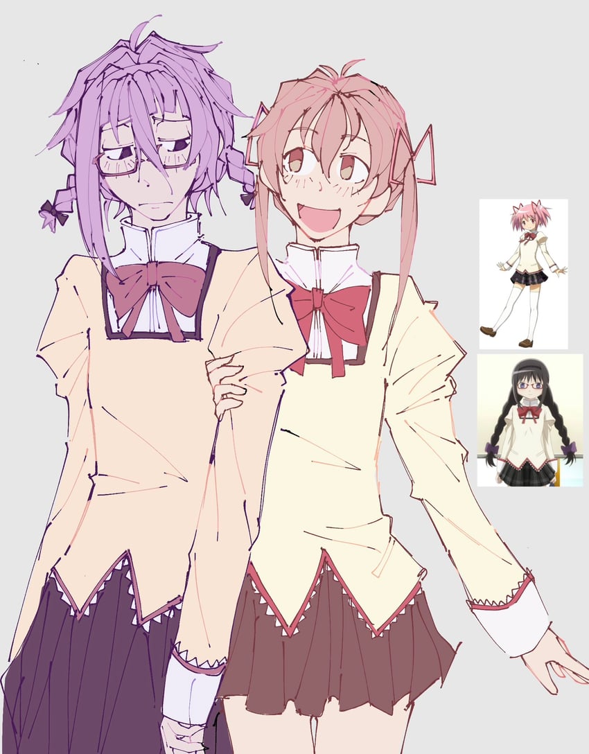 akemi homura, kaname madoka, maka albarn, and crona (mahou shoujo madoka magica and 1 more) drawn by kaligraphy