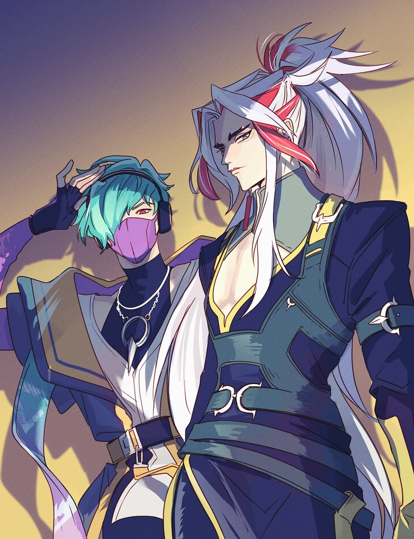 aphelios, yone, heartsteel aphelios, and heartsteel yone (league of legends) drawn by yuz46