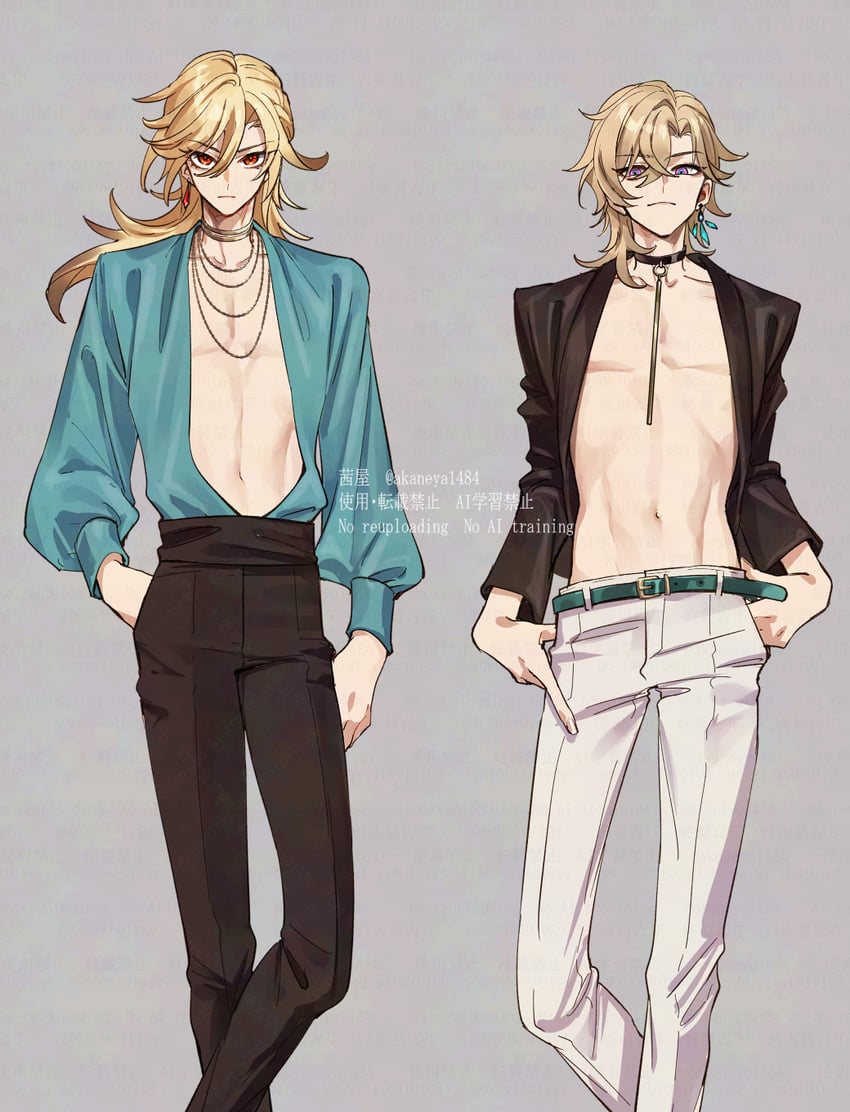 aventurine and kaveh (genshin impact and 3 more) drawn by ojo_aa