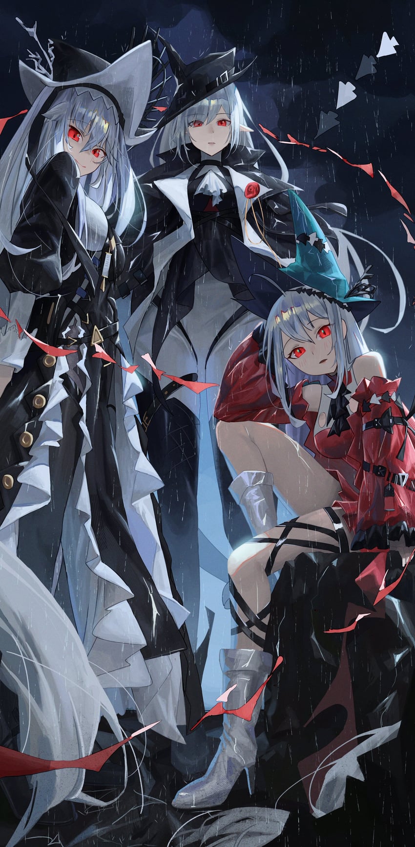 skadi, specter, skadi the corrupting heart, specter the unchained, and gladiia (arknights) drawn by maakun_(maakun40)