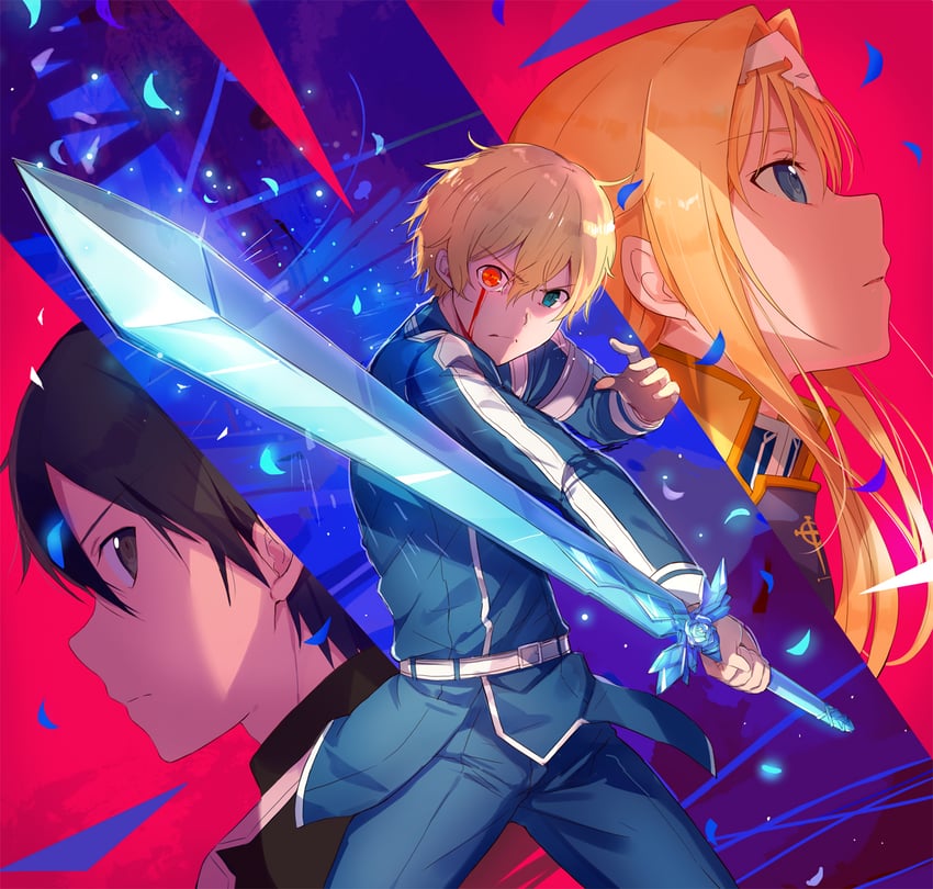 kirito, alice zuberg, and eugeo (sword art online and 1 more) drawn by ogura_ari