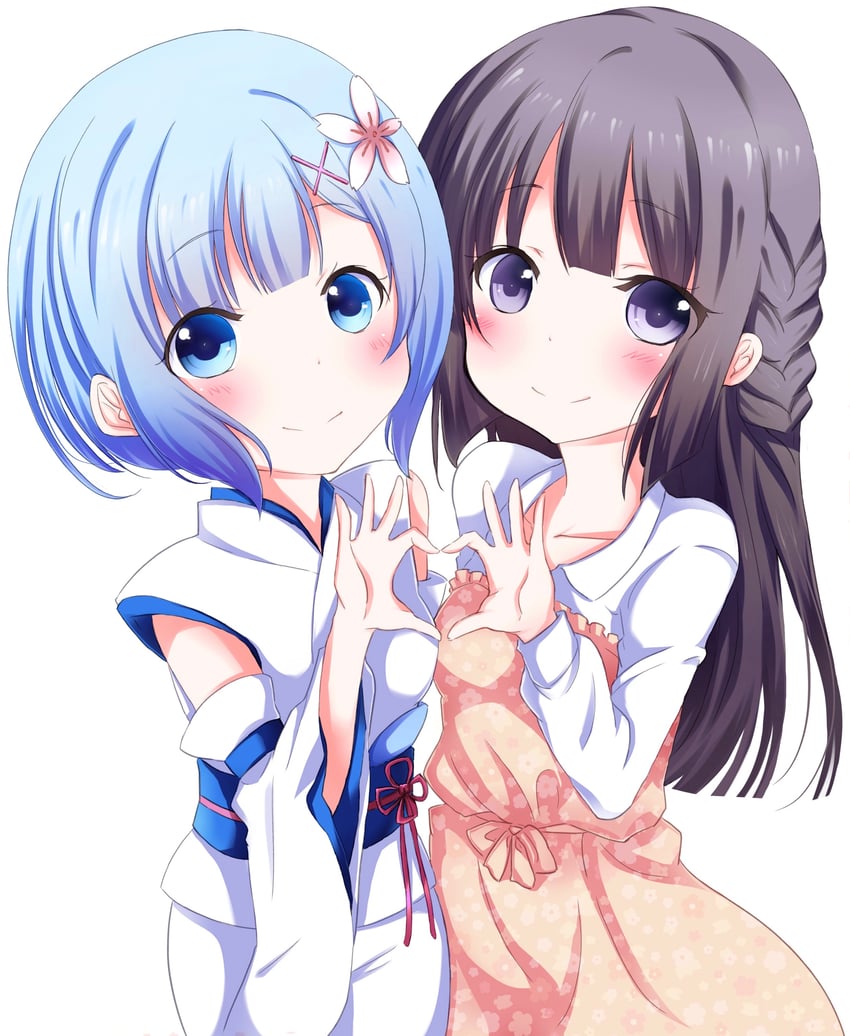 rem, minase inori, and makinohara shouko (re:zero kara hajimeru isekai seikatsu and 1 more) drawn by zero-theme