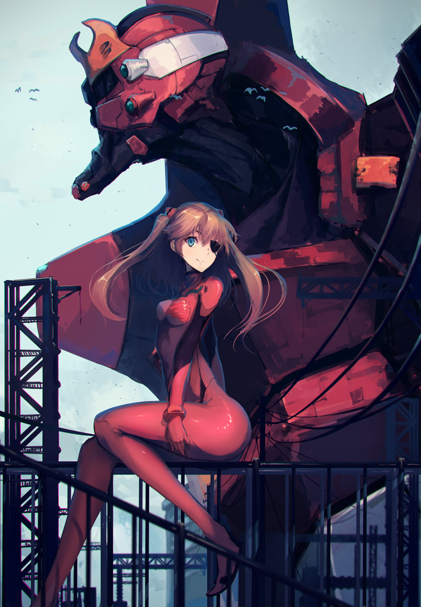 souryuu asuka langley and eva 02 (neon genesis evangelion and 2 more) drawn by rean_(r_ean)