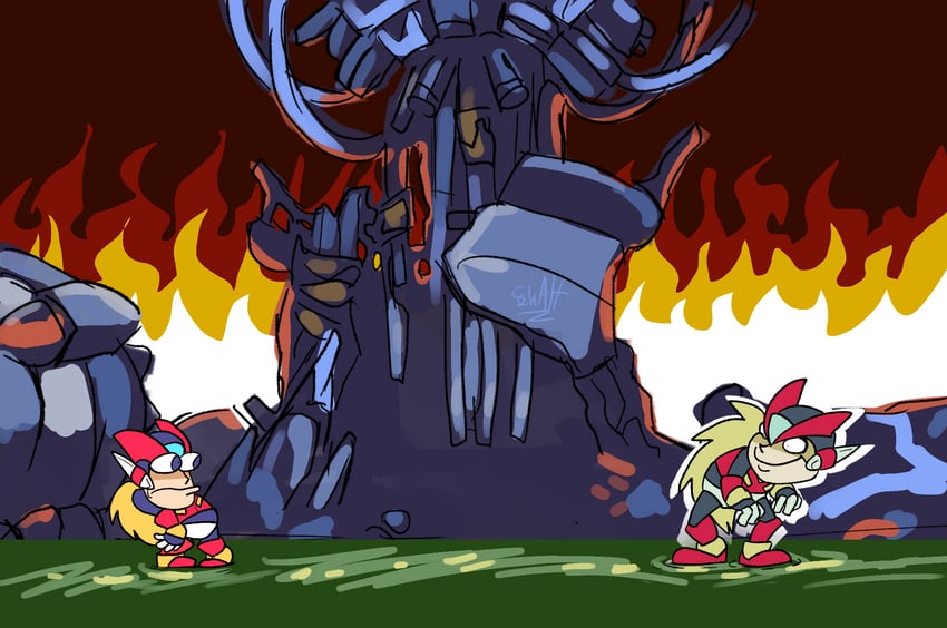 zero, zero(z), peppino spaghetti, omega, and fake peppino (mega man and 3 more) drawn by schalternate