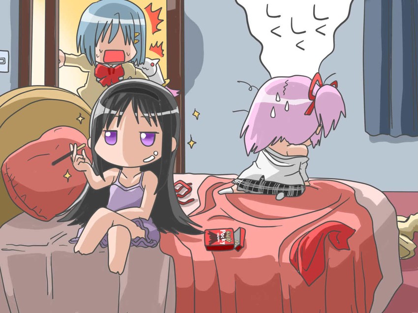 akemi homura, kaname madoka, miki sayaka, and kyubey (mahou shoujo madoka magica) drawn by hohetomaru