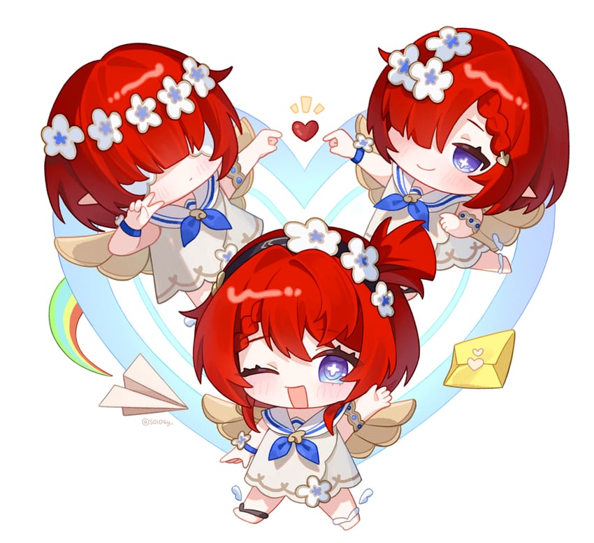tribbie, trianne, and trinnon (honkai and 1 more) drawn by s0104y