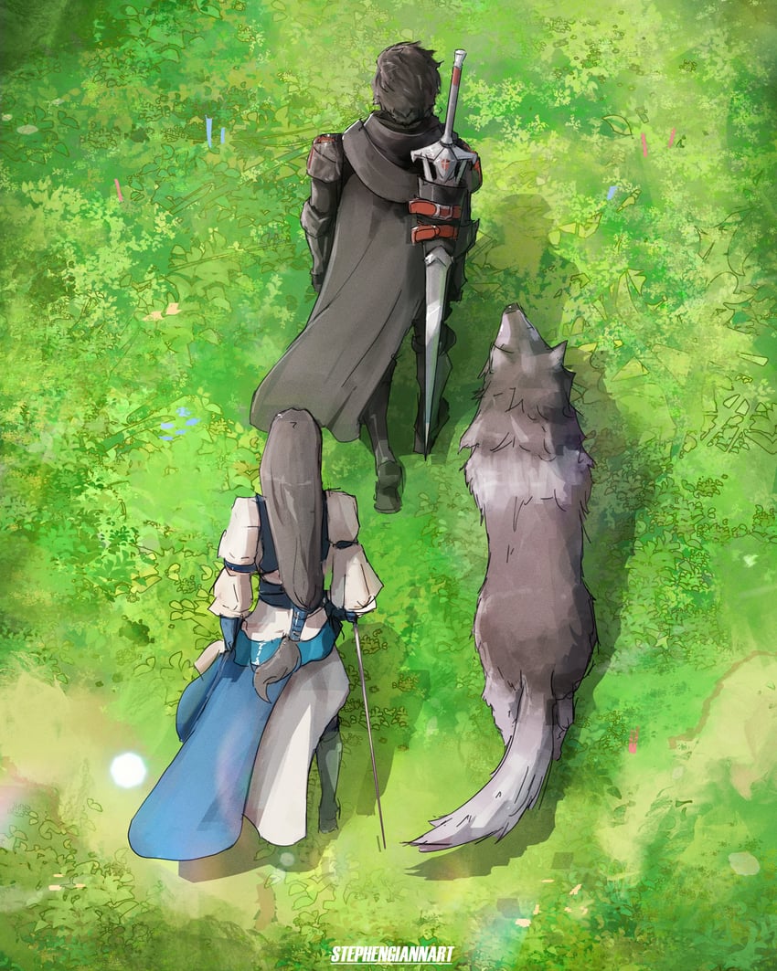 clive rosfield, jill warrick, and torgal (final fantasy and 1 more) drawn by stephengiannart