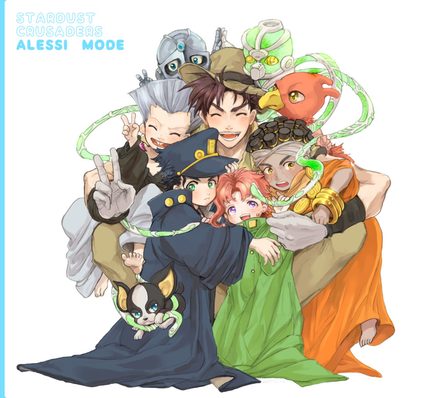 joseph joestar, kujo jotaro, kakyoin noriaki, jean pierre polnareff, mohammed avdol, and 4 more (jojo no kimyou na bouken and 1 more) drawn by izure_(usdlily)