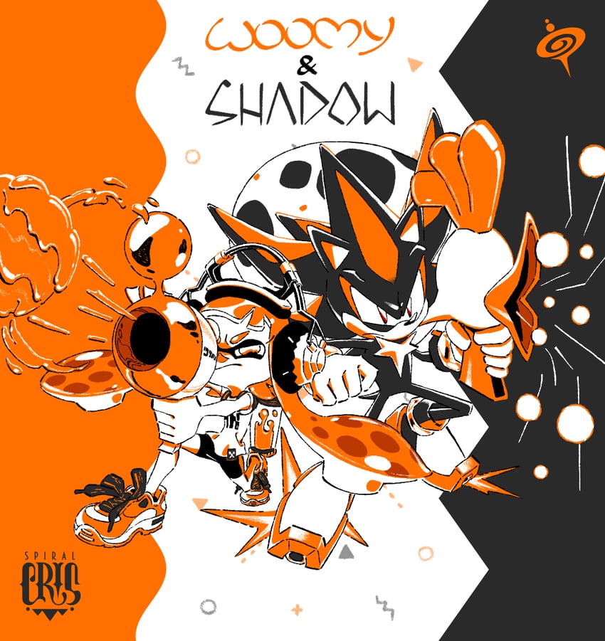 inkling player character, inkling girl, and shadow the hedgehog (splatoon and 2 more) drawn by spiral_cris